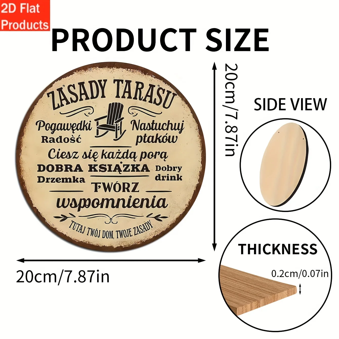 2D Flat - 1pc Vintage Polish Sign | Manufactured Wood, Frameless Round Decorative Plaque, Ideal for Garden, Patio, Balcony, and