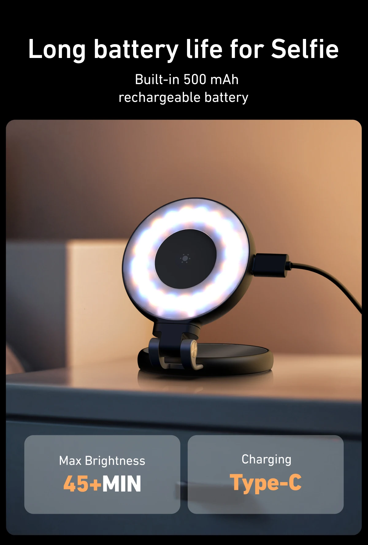 TELESIN Smartphone Magnetic Fill Light Mini Selfie Light 3 Modes Adjustable Brightness for Iphone XIAOMI HUAWEI SAMSUNG Phone