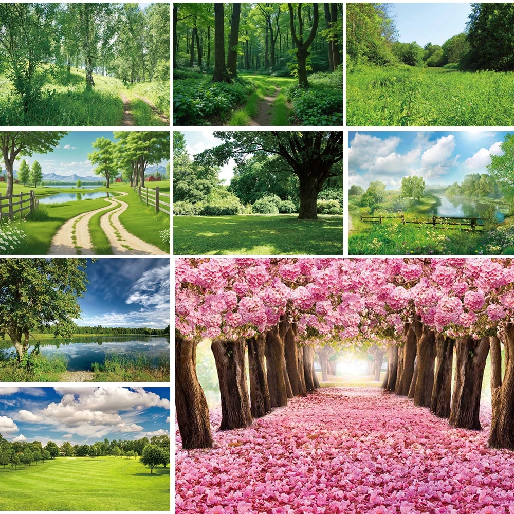 

MOON.QG Cherry Blossom Path Backdrop Pink Arch Stone Spring View Photography Background Photobooth Wallpaper Photozone Poster