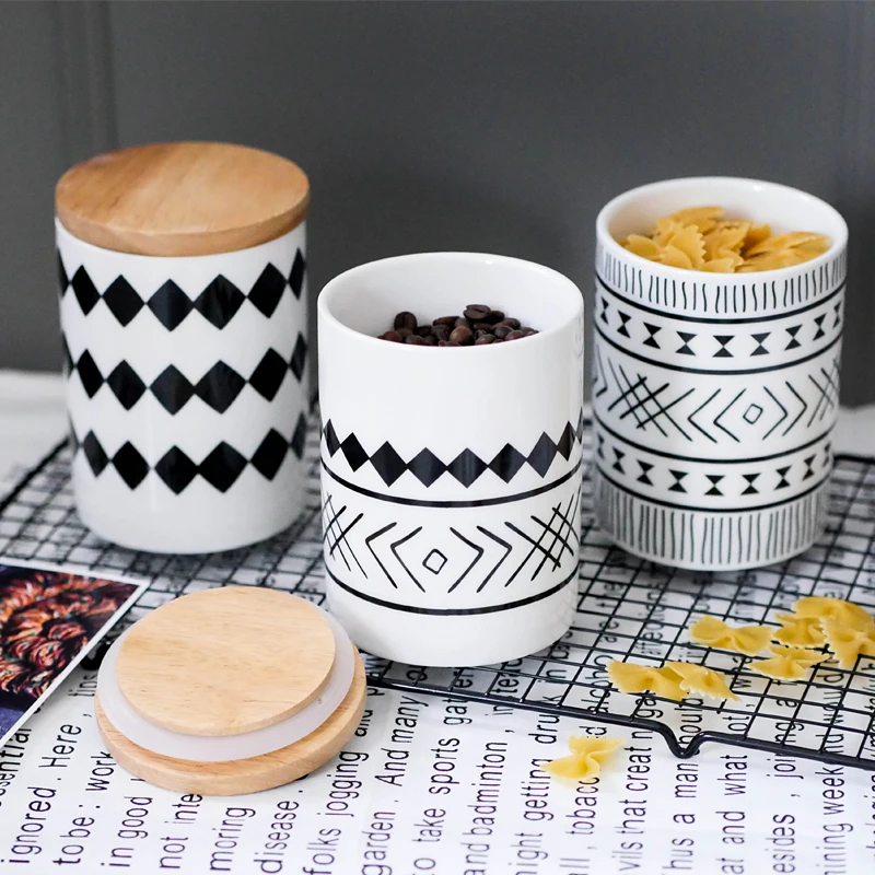 

Geometric Patterns Sealed Jar with Cover Ceramic Storage Household Food Box Coffee Candy Finishing Decoration