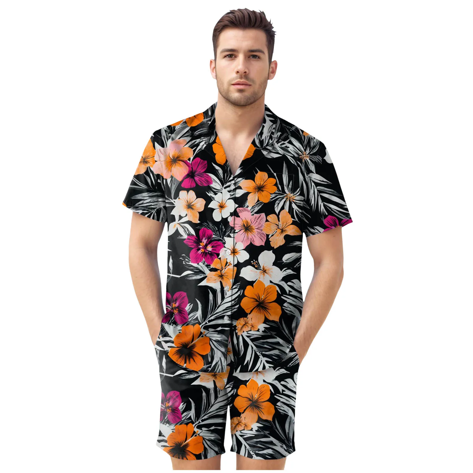 

Suits And Tuxedos Men's Hawaii Floral Printed Short Sleeved Shirt And Shorts Two Piece Suit Mens Bathing Suits