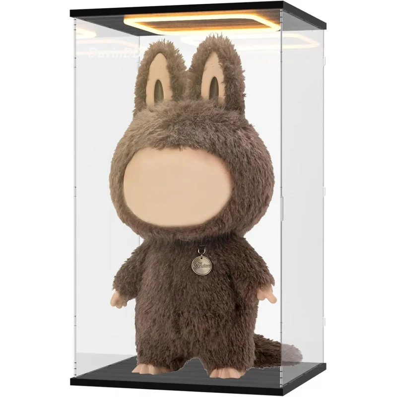 Vitrine en acrylique pour grandes poupées de collection Labubu Zimomo, grande boîte de présentation avec éclairage LED supérieur, vitrine transparente anti-poussière