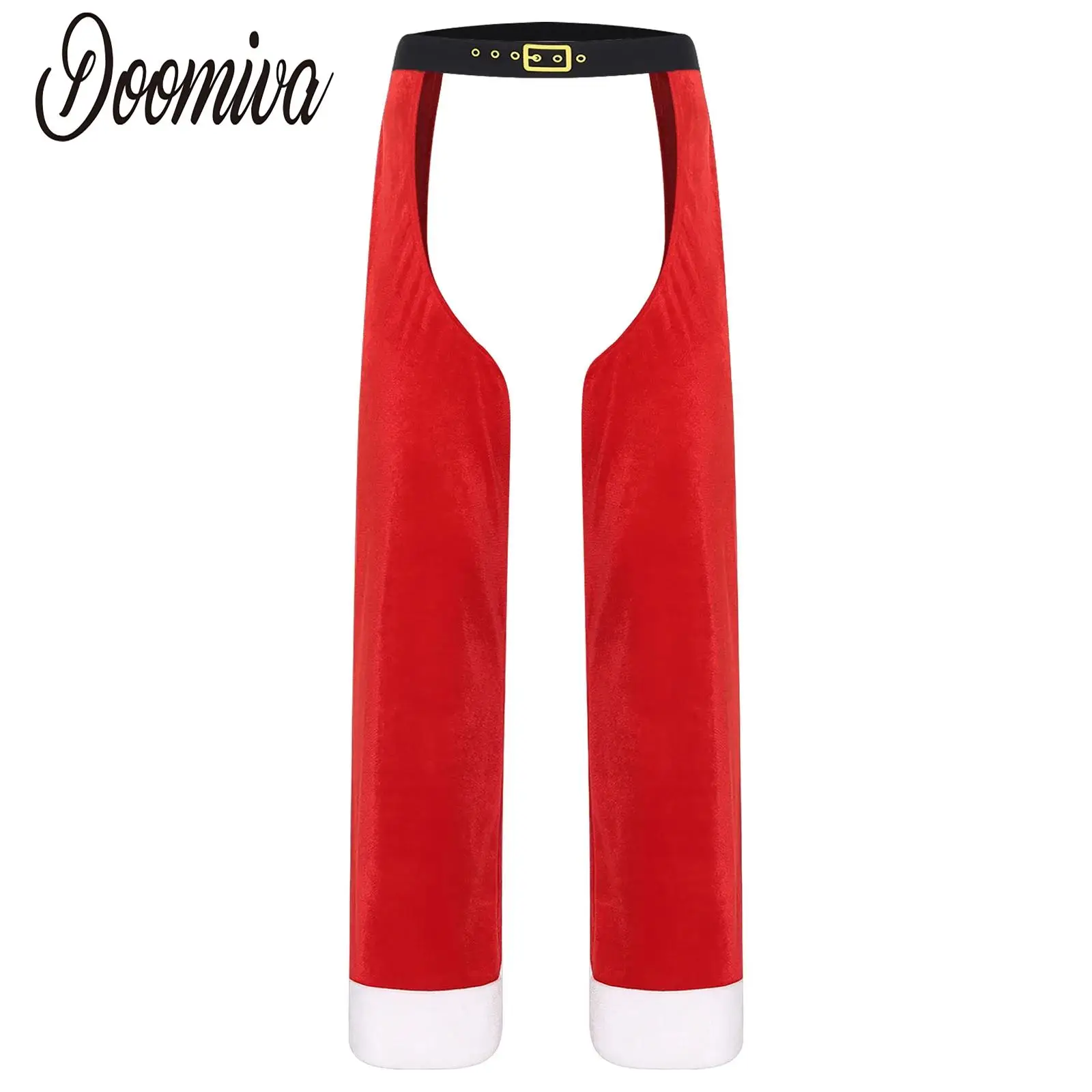 

Men Christmas Santa Claus Pants Holiday Velvet Chaps Costume Open Crotch Tassel Pants Elastic Waistband Contrast Color Trousers