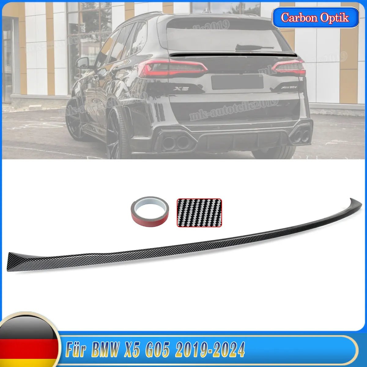 

Задний спойлер (накладка) на багажник для BMW X5 G05, стиль MP, карбоновый вид, 2019-2024 гг.