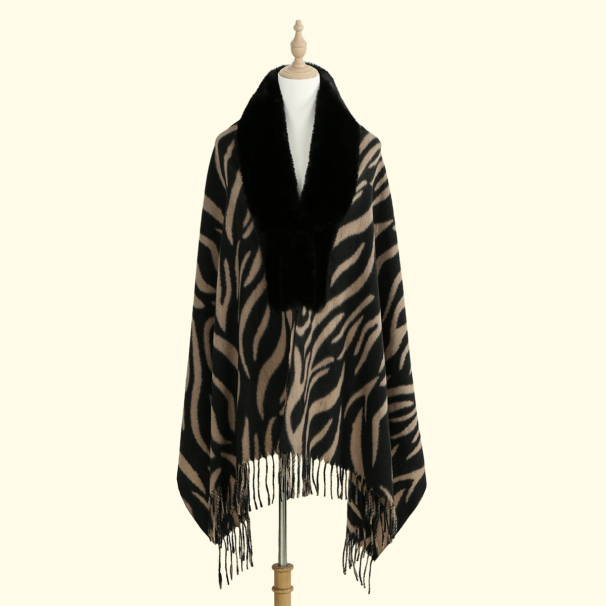 

Кашемировая шаль с меховым воротником, шарф для женщин, теплые шали с кисточками, модные длинные накидки, утепленные шарфы с принтом пашмины и зебры