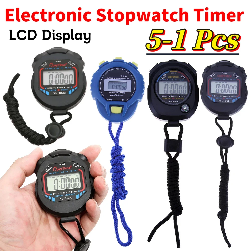 Digital Handheld LCD Chronograph Stopwatch – Sports Timer With Lanyard, Black