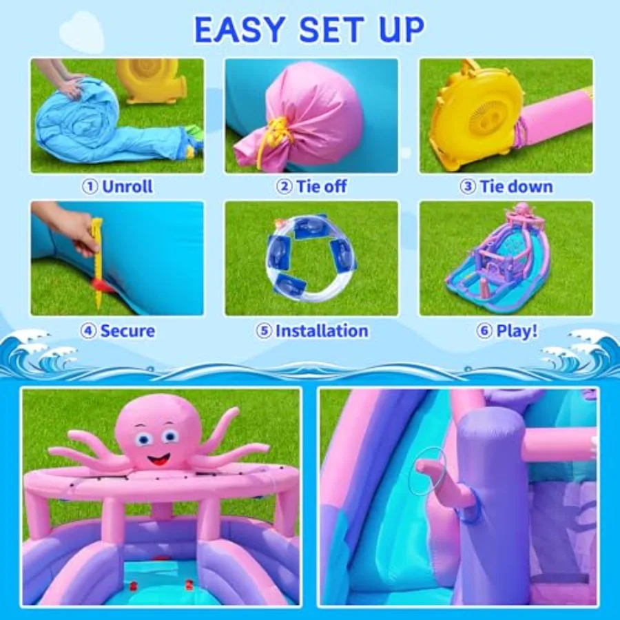 Inflatable Bounce House Water Slide Combo, Blow Up Water Slides for Backyard, Jumper with Climbing Wall, Basketball Hoop, Splas view 6