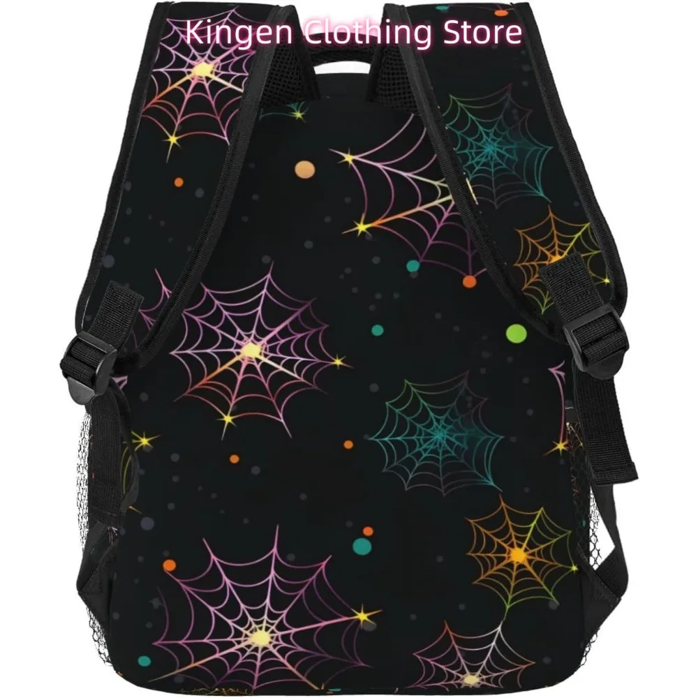 Laptoptasche für den Schulanfang, Halloween, buntes Spinnennetz, leichter Laptop-Rucksack, leicht, vielseitig einsetzbar, für Reisen, lässig, Tagesrucksack