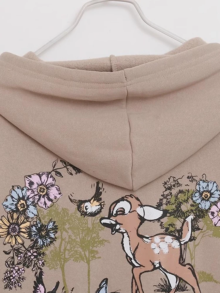 Imagem -04 - Disney-moletom de Cervo Bambi Feminino Estampa Cartoon Carta Coelho Bolsos Zíper com Capuz Jumper de Manga Comprida Tops