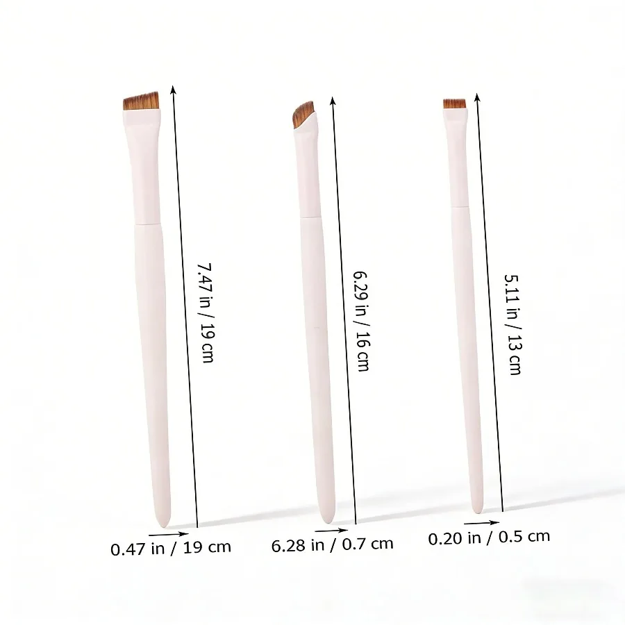 3pcs Ultra-Thin Eyeliner Brush Set – Fine Angled & Flat Eyebrow Brushes with Precision Detail Brush for Under-Eye Makeup, White