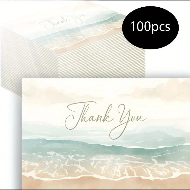100pcs Personalized Wedding Thank-you Cards, Vacation Wedding Thank-you Cards, Party Seaside Wedding Thank-you Cards
