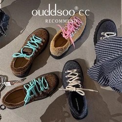 Ods Autumn Women Sport Casual Shoes All Genuine Leather Cow Leather Lace-Up Shoes 3 Cm Heels Casual Shoes For Ladies Outside 42