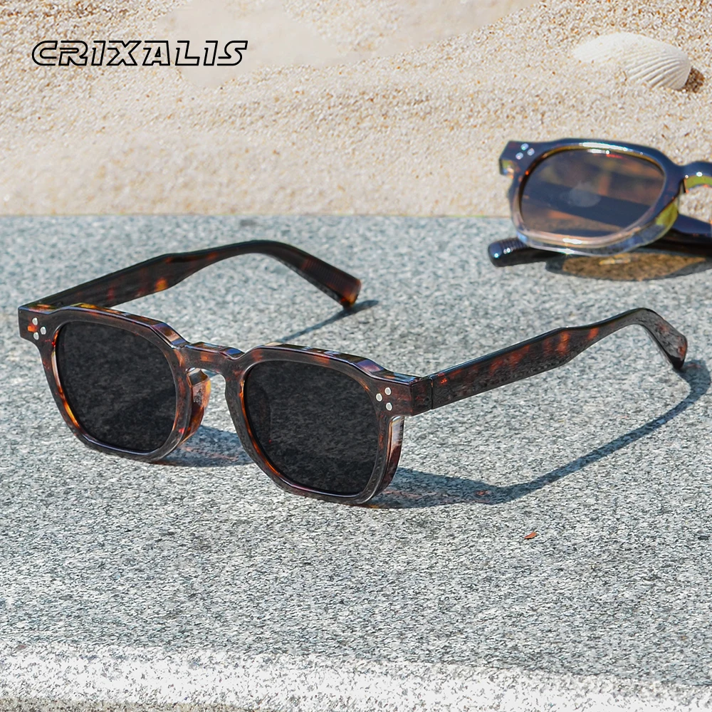 CRIXALIS kwadratowe nity okulary przeciwsłoneczne dla kobiet mężczyzn Vintage Trend modne okulary przeciwsłoneczne damskie odcienie plażowe męskie kobiece ochrona UV