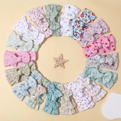 18pc/lot New Floral Prints Nylon Baby Headband Newborn Ribbed Cable Knit Bow Nylon Headband for Kid Girls Flower Nylon Headwraps