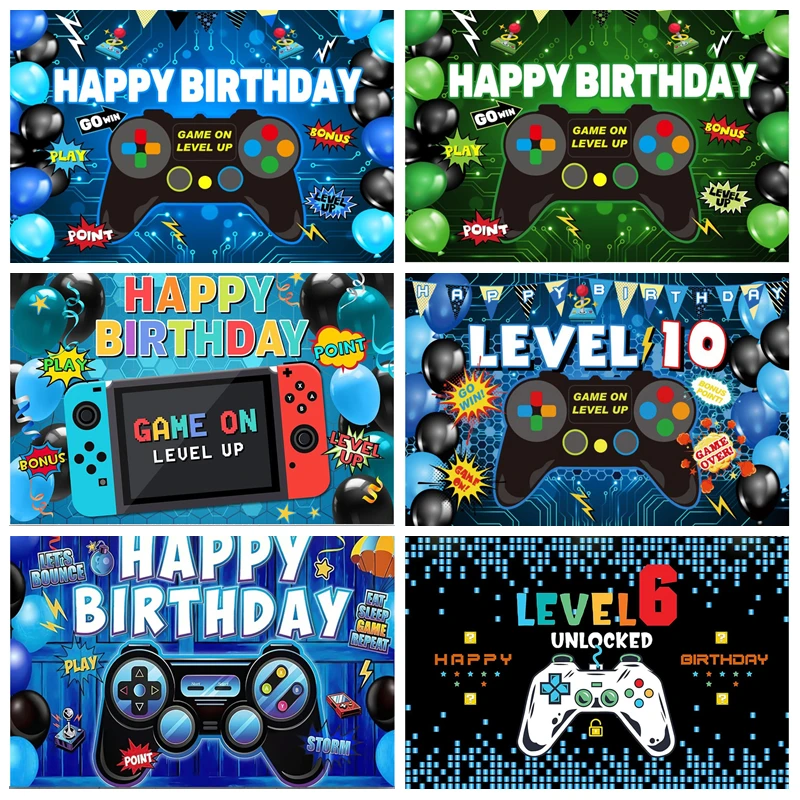 

Gamepad Birthday Background Boy Birthday Party Game On Level Up Gaming Theme Decor Cake Smash Banner Photography Backdrop Props