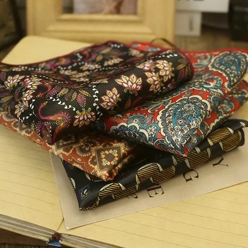 23 سنتيمتر رجل البني جيب مربع الأزهار منقوشة المطبوعة منديل فاخر موضة التعادل دعوى اكسسوارات حفل زفاف العريس المنديل #3