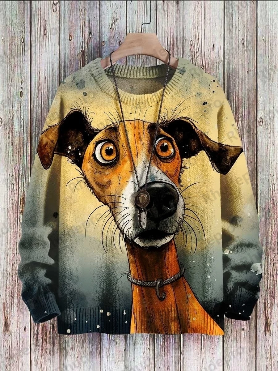 Retro Colorful Deer & Retro Eagle Art Pattern 3D Printed Mens Knitted Pullover Winter Unisex Casual Knit Pullover Sweater