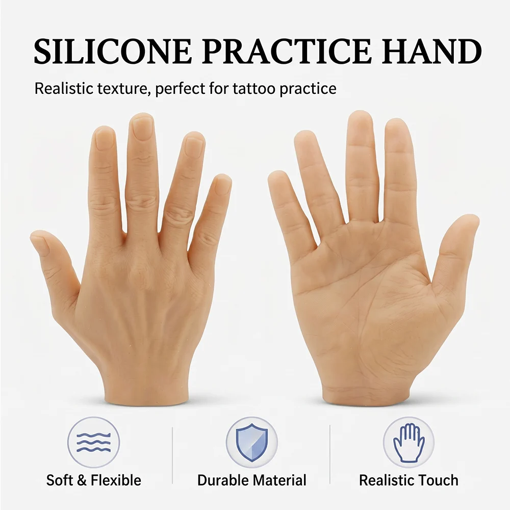 Silicone Tattoo Practice Hand Fake Skin Flexible Training Model for Tattoo Beginners Microblading Supplies Mannequin Hand Tool