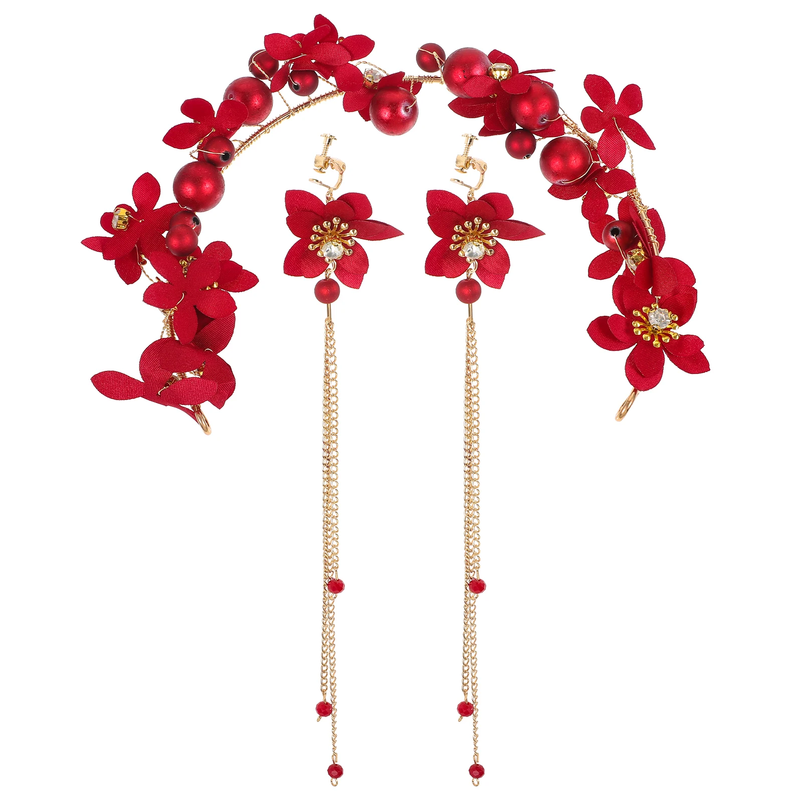 

1 set Hair Band Earrings Set Bridal Headband Wedding Accessories Women Flower Jewelry Prom Party Decorative Headpiece Ear Rings