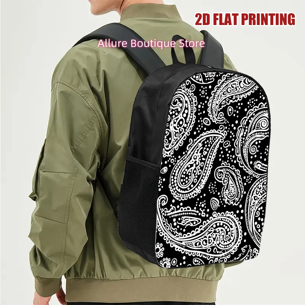 1pc Black Backpack with Paisley Print - Lightweight Suitable for, &, Casual Daypack for College, Travel, Commute - Stylish Zippe