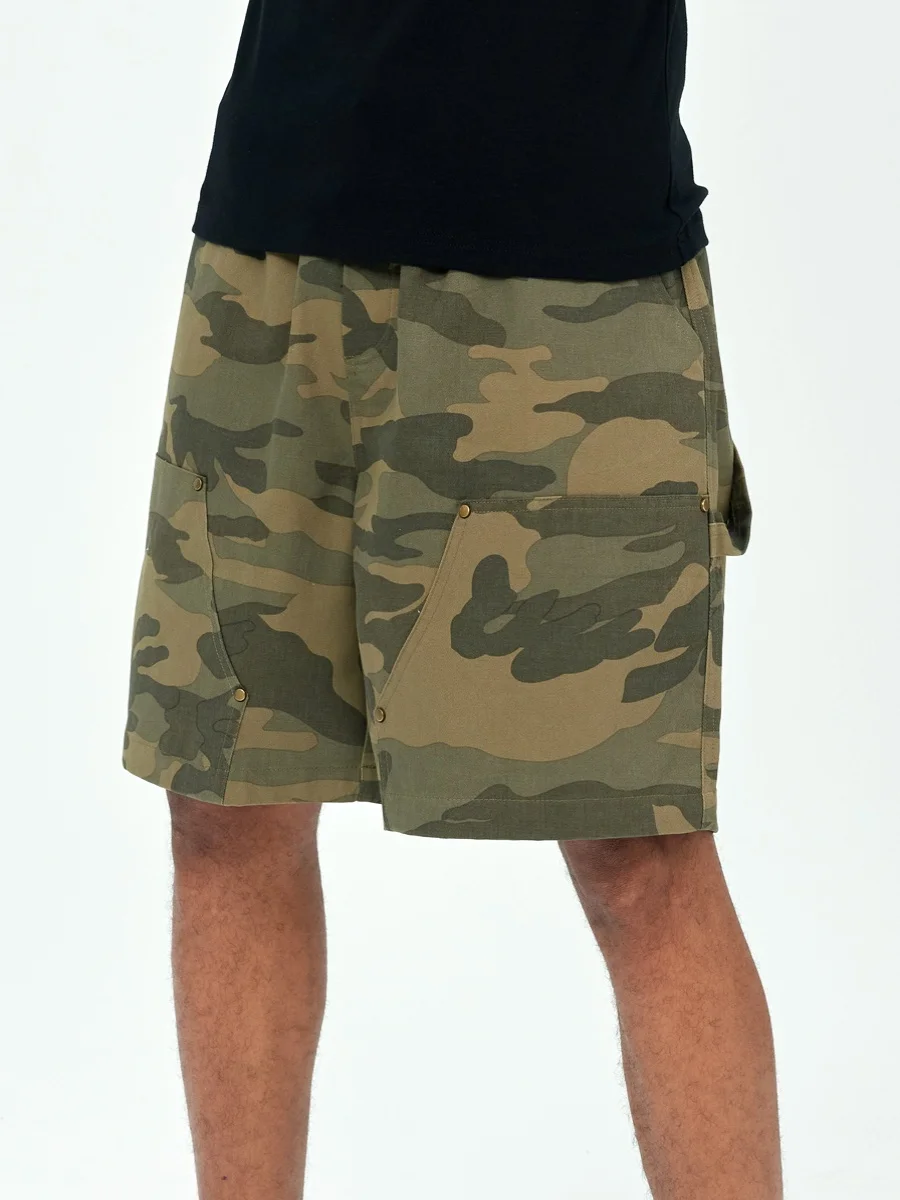 

Мужские камуфляжные шорты SlowGang, удлиненные, в стиле рабочей одежды, летние, повседневные, спортивные, в стиле ретро, прямые, из хлопка, джинсовые