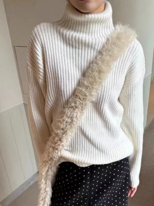 

Korean Sle Women's Thiened High Collar Loose Knitted Sweater Winter Base Layer Faionable Inner Wear Top