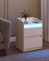 Bedside Tables with LED Lights, Charging Station and 2 Drawers, Side Table with USB Ports & Sockets, Stylish and Versatile
