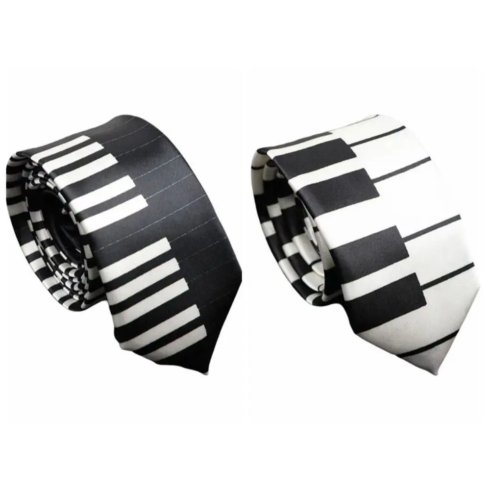 Fashion Polyester Skinny Necktie 5cm Narrow Width Korean Style Piano Pattern Tie Piano Music Print Casual Music Note Tie Daily