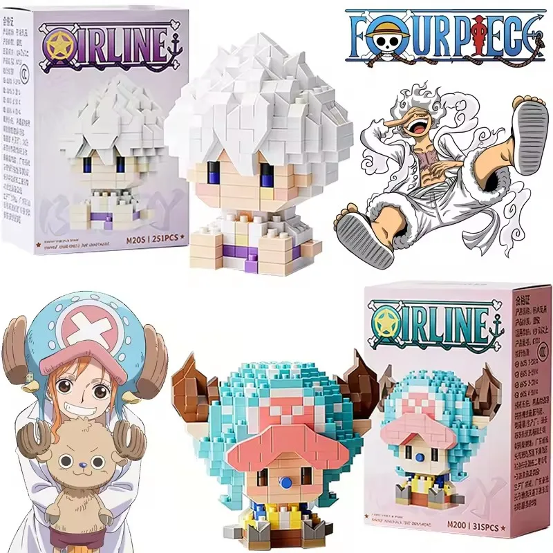 One Piece Anime Sun God Nika Luffy Chopper Ace Buggy Building Blocks Mini Micro 3D Assembly Model Figure Toy Bricks For Kid Gift