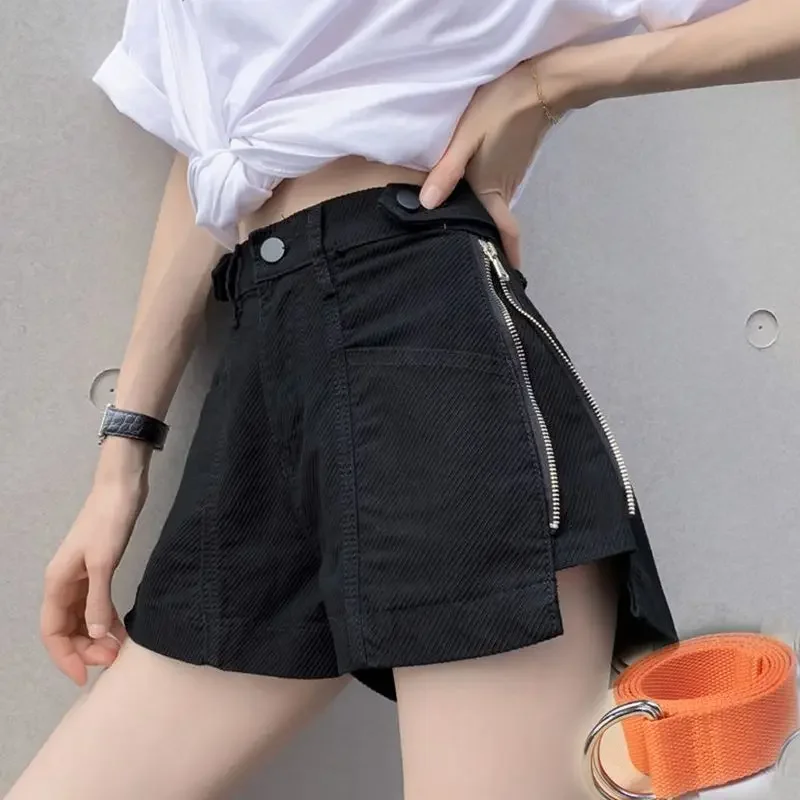 

Summer Split Side Zipper High Waist Wide Leg Denim Shorts Children's New Style Slim and Tall All-match Fashion Hot Pants