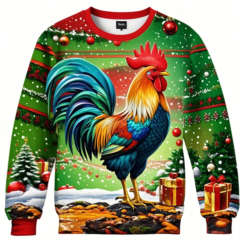 Fashion Rooster Ugly Christmas Sweater For Men Funny Chicken Graphic Holiday Xmas Sweatshirt Casual Harajuku Kids Pullover Tops