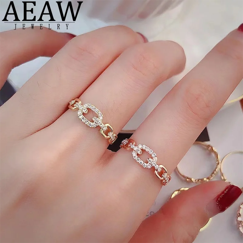 AEAW Trendy Band Design HPHT CVD Lab Grown Diamond 18K Real Rose Yellow Gold Ring For Women Party Engagement Gift