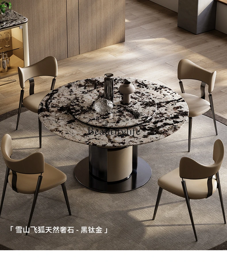 Light Luxury Natural Marble Dining Table and Chair High-End Minimalist Luxury Stone round