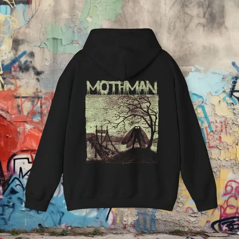 Mysterious Animals Mothman Bridge Hooded T-Shirt Cryptidcore Style