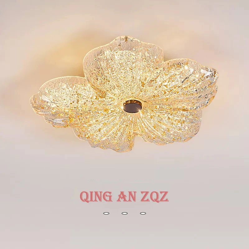french-light-luxury-bedroom-ceiling-lamps-resin-gold-foil-flower-lamp-romantic-warm-living-room-children's-room-ceiling-lights