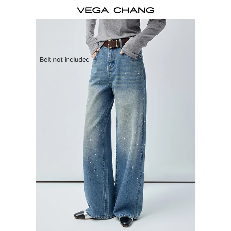 

Джинсы женские Vega Chang, весна-осень, новые, с камнями, прямые, милые и стильные, облегающие длинные брюки [ремень в комплект не входит]