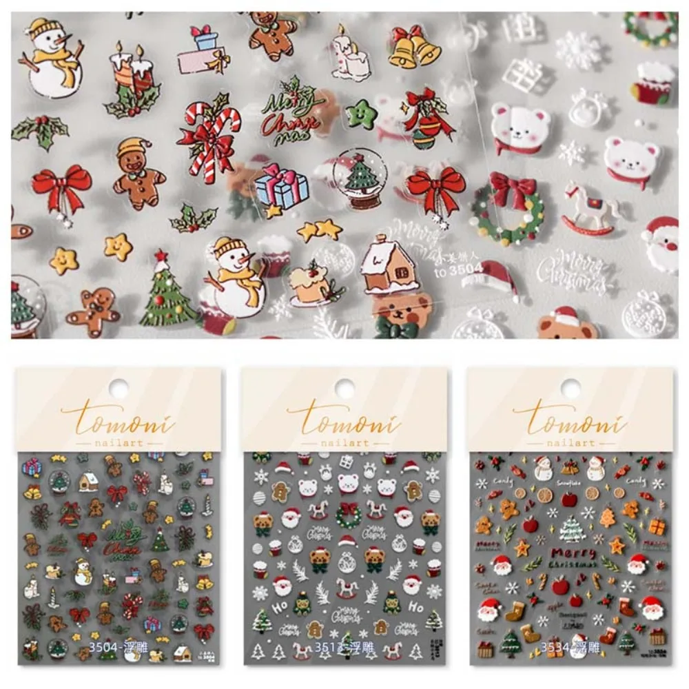 Embossed Stickers Christmas Nail Stickers Nail Accessories Manicure Ornaments Christmas Nail Decals Xmas Bell Gingerbread Man