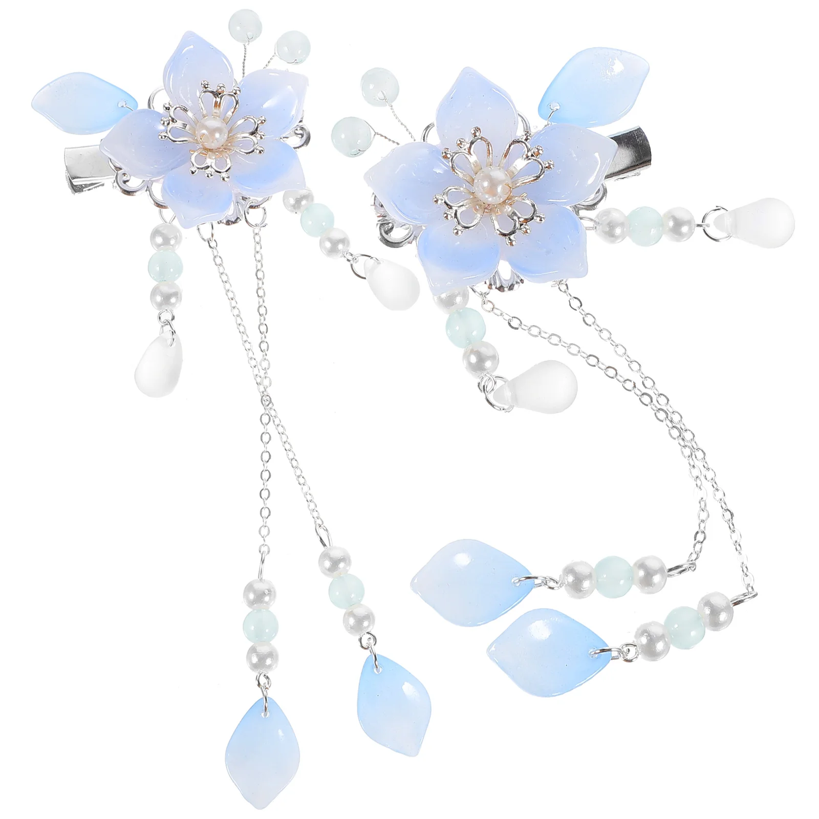 

Elegant Hair Accessories Set Blue Chinese Tassel Glass Flower Barrettes Hanfu Clips Women Hair Decorations Easy Graceful
