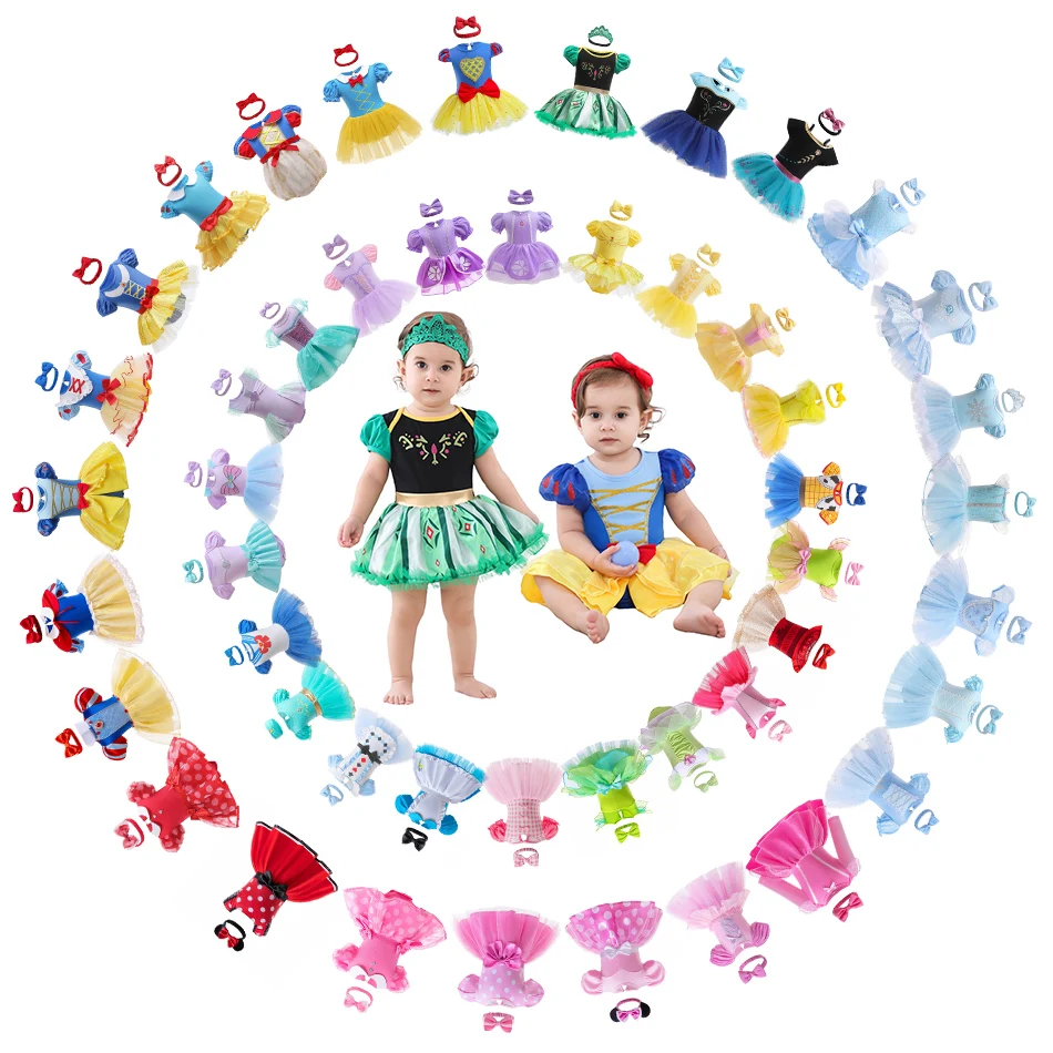 Toddler Girls Princess Dress 3-18 Month Baby Girl Snow White Elsa Romper Dress Little Kids Mermaid Alice Frocks Infant Clothes