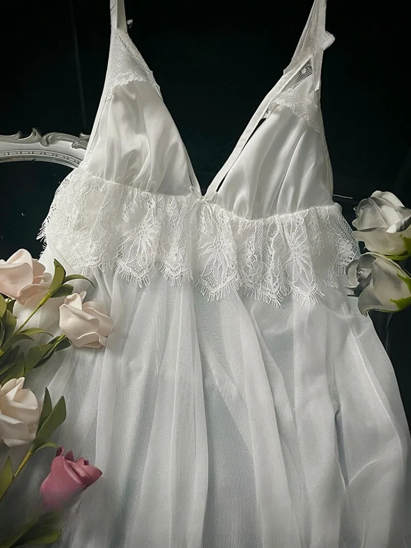 

Elegant Lace Mesh Halter Nightdress for Women,See-through Design with Soft Fabric,High-end Sleepwear Feminine Charm,Comfortable