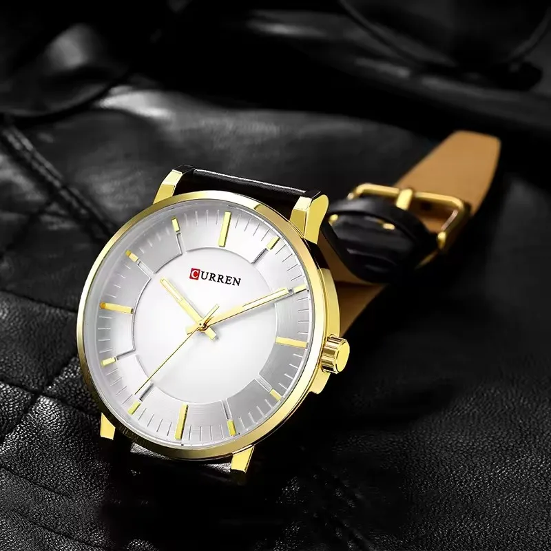 CURREN 8332 Fashion Matching Single Item Leather Strap Quartz Men's Watch Casual Simple Style Waterproof Practical Men's Watch