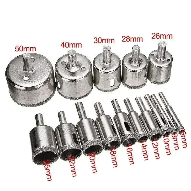 10/15Pcs 3-50mm Diamond Coated Hss Drill Bit Set Accessories Tile Marble Glass Ceramic Hole Saw Drilling Bits for Power Tool