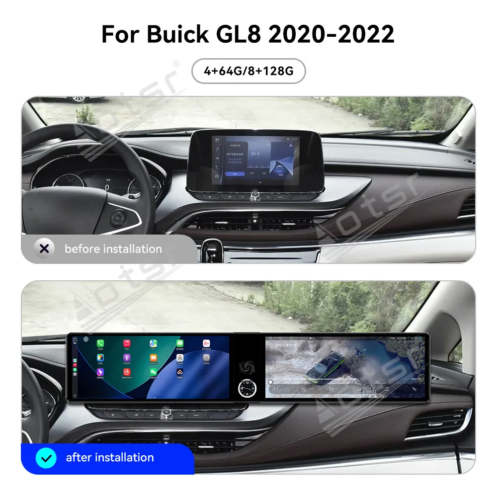 

For Buick GL8 2020-2022 12.3 Inch Dual Screen CarPlay Radio GPS Navigation Qualcomm HD Touch Screen Multimedia Stereo Head Unit