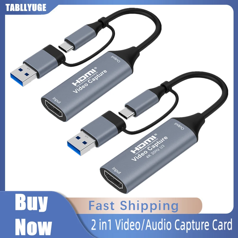 

4K HD Type-C/USB 3.0 2.0 /USB C Interface HDMI-compatible 2 in1 video/audio capture card for Cameras Computers TV boxes PS4 PC