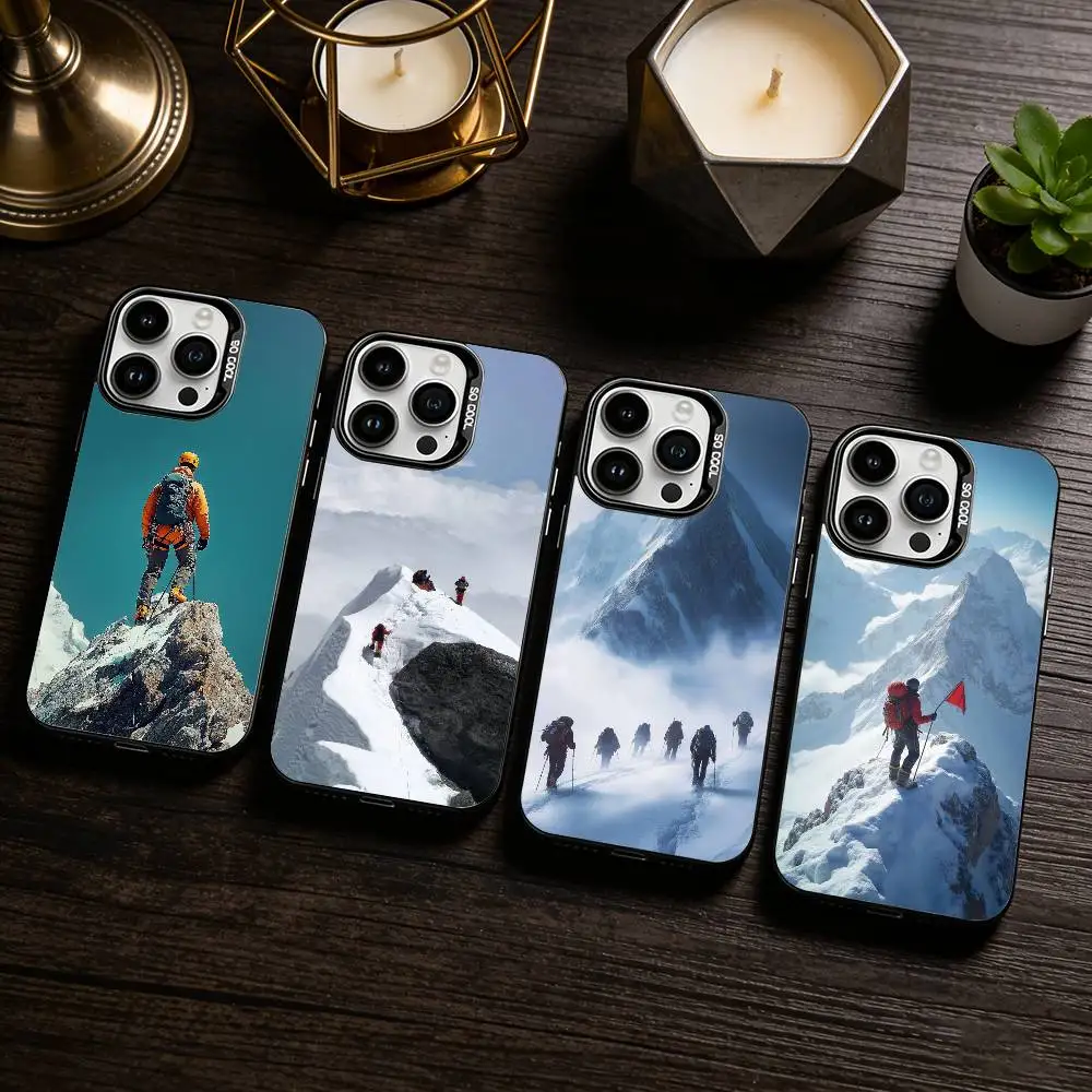 

S-Snow Mountain C-Climbing Phone Case For iPhone 17,16,15,14,13,12,11 Plus,Pro Max,XS,Colored silver phone case