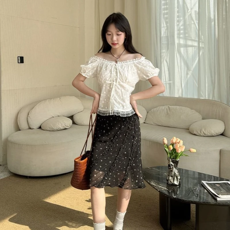 

Elegant Parisian Dark Floral Skirt Ladie's Hot Weather A-Line Pencil Fluid Sophisticated Midi Length Unique Apparel