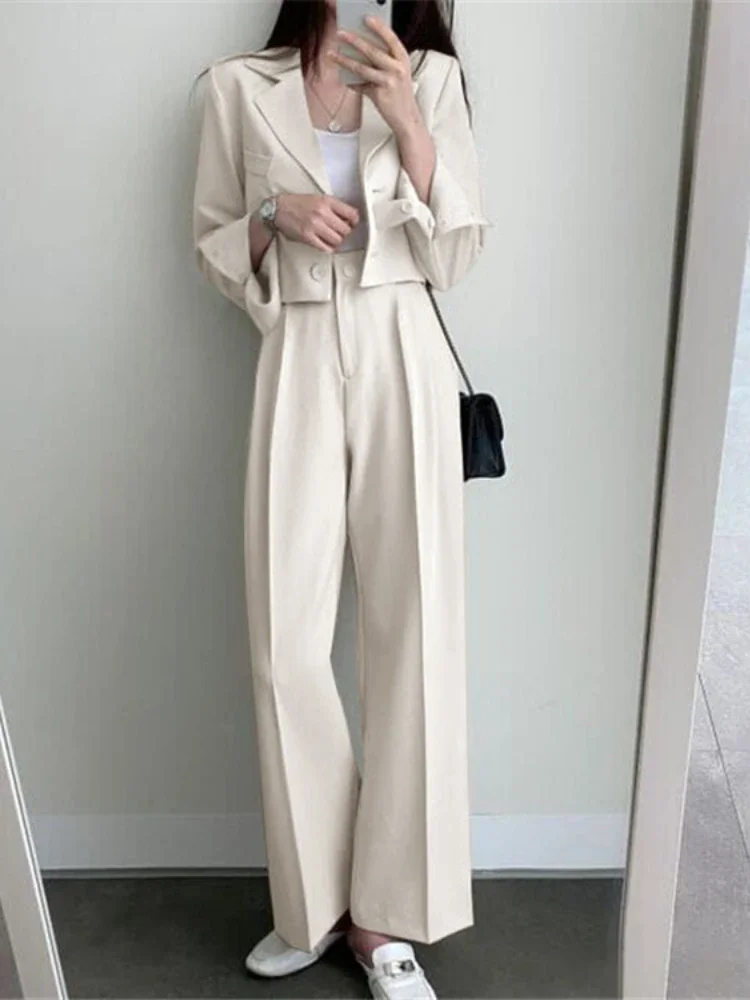 Zestaw spodni damskich Casual Short Blazer Two Piece Sets Girl Outfits New Pure Color Office Wear Fashion Pantsuit Spring Autumn 2024