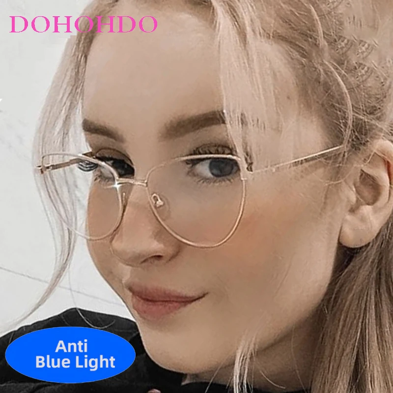 

Classic Metal Cat Eye Women's Glasses Luxury Brand Designer Men Computer Optical Spectacle Office Work Anti-Blue Light Eyewear