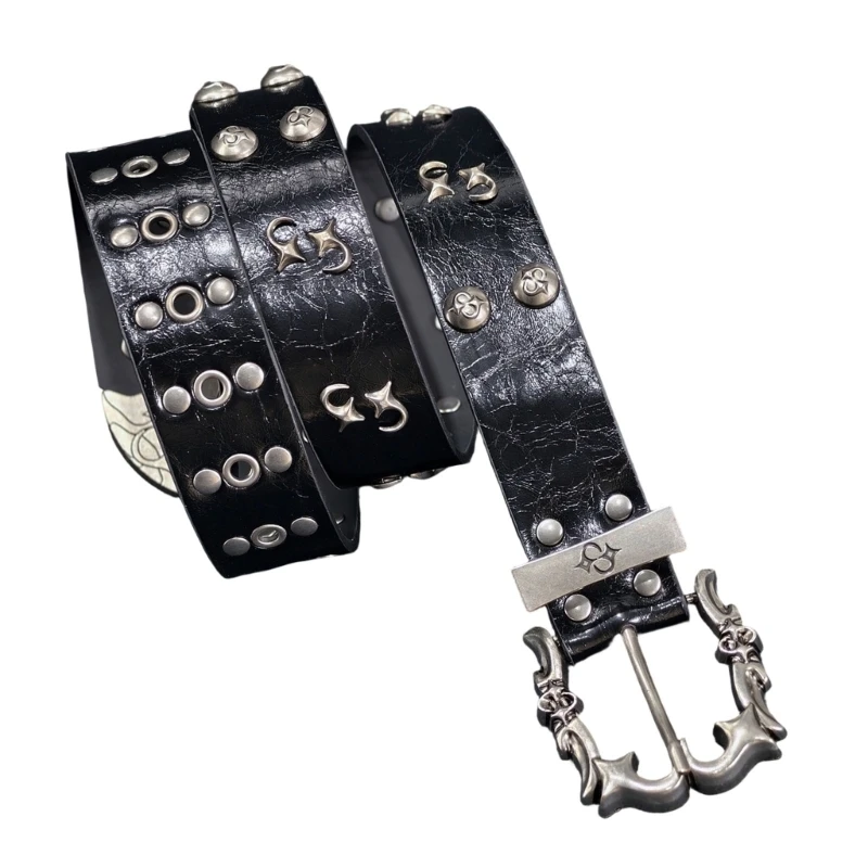 Edgy Punk Fashion Grommet Buckles Waist Belt With Multiple Buckles For Ladies