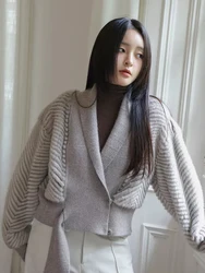 HDHOHR 2026 Real Mink Fur Coat Women Fashion Natural Kintted Mink Fur Jackets Winter Warm Thick Fur Clothes For Female Plus Size